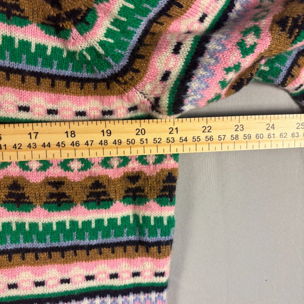 J.Crew Fair Isle Mock Neck Sweater Womens L Pink Green Wool Blend Cottage Preppy - Picture 6 of 8